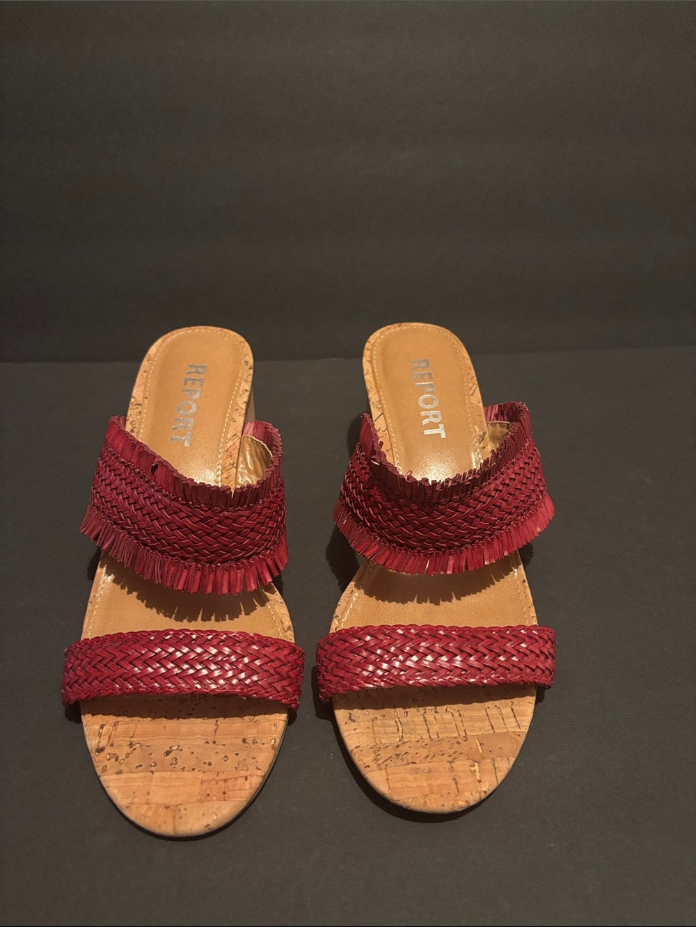 REPORT Women’s Redish Burgundy Braided Fringe Slide Sandals